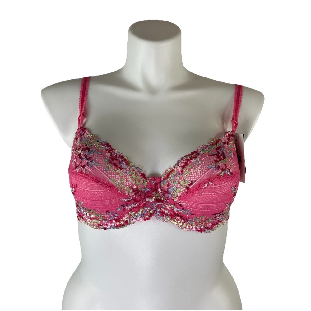 NWT Wacoal Embrace Lace Underwire Bra Hot Pink Multicolor‎ Sexy 65191 Adjustable